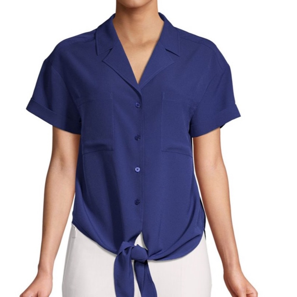 Women’s Navy Self Tie Blouse by H Halston